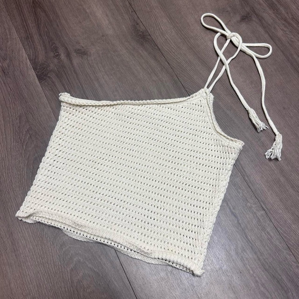 mango white crochet one shoulder top